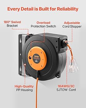 VEVOR Retractable Extension Cord Reel, 30 FT, Heavy Duty